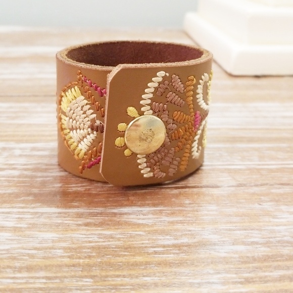Upcycled Leather Cuff Bracelet Boho - Picture 3 of 6